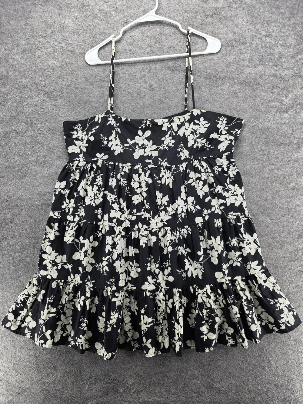 Showpo Dress Womens 16 Black White Floral Tiered Ruffle Spaghetti Strap Lined